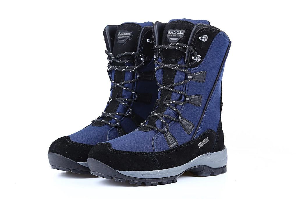 Women's mid-calf thermal snow boots in genuine leather with round toe and rubber sole