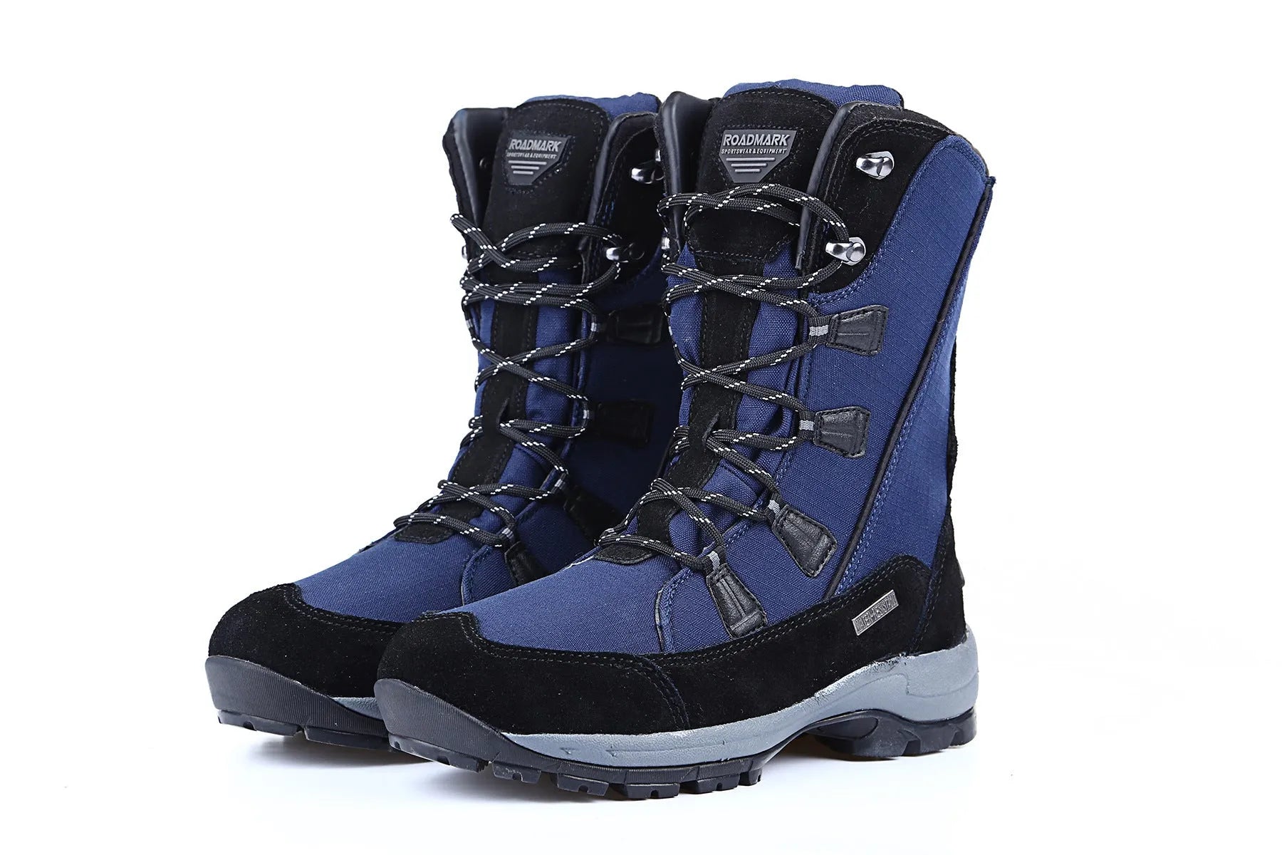 Women's mid-calf thermal snow boots in genuine leather with round toe and rubber sole