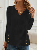 Simple solid colour knitted button-front pullover sweater in black or grey green
