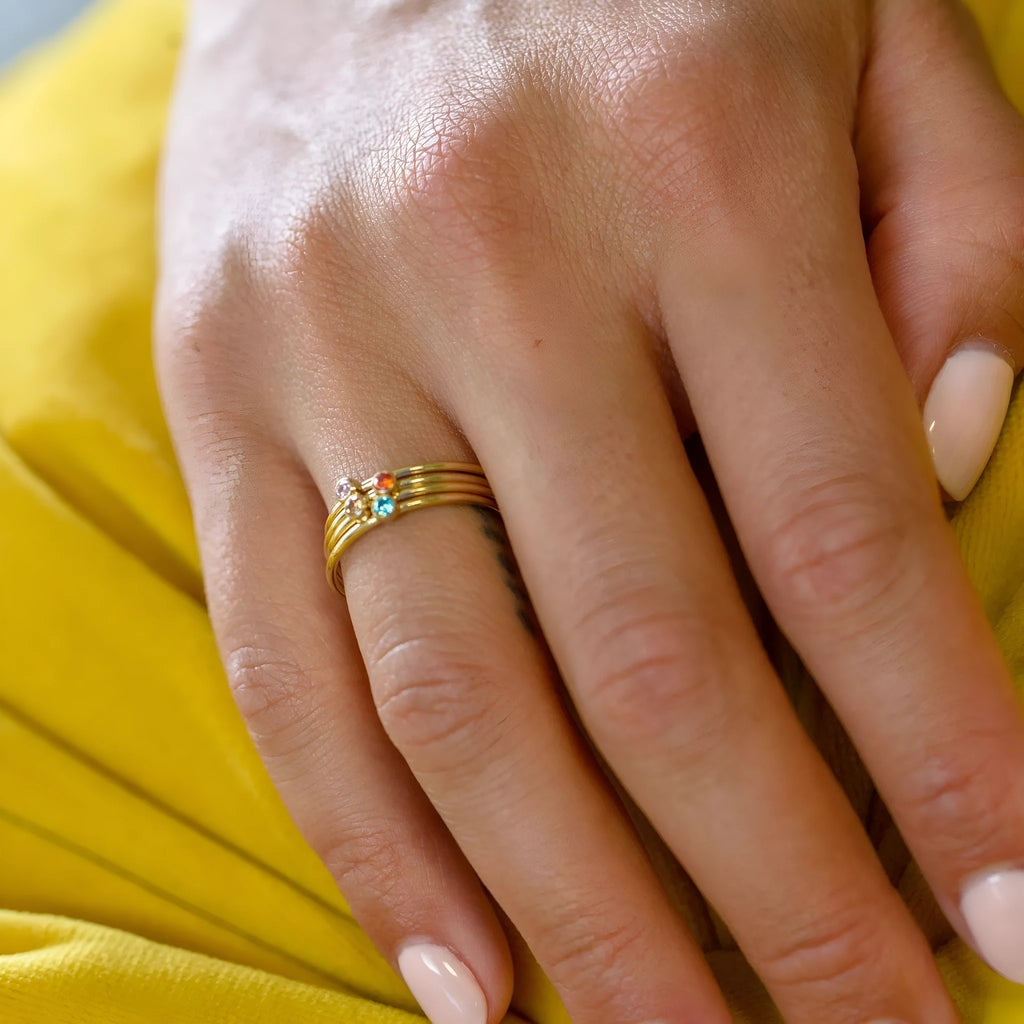 Titanium steel December birthstone ring with geometric engraving and electroplated finish