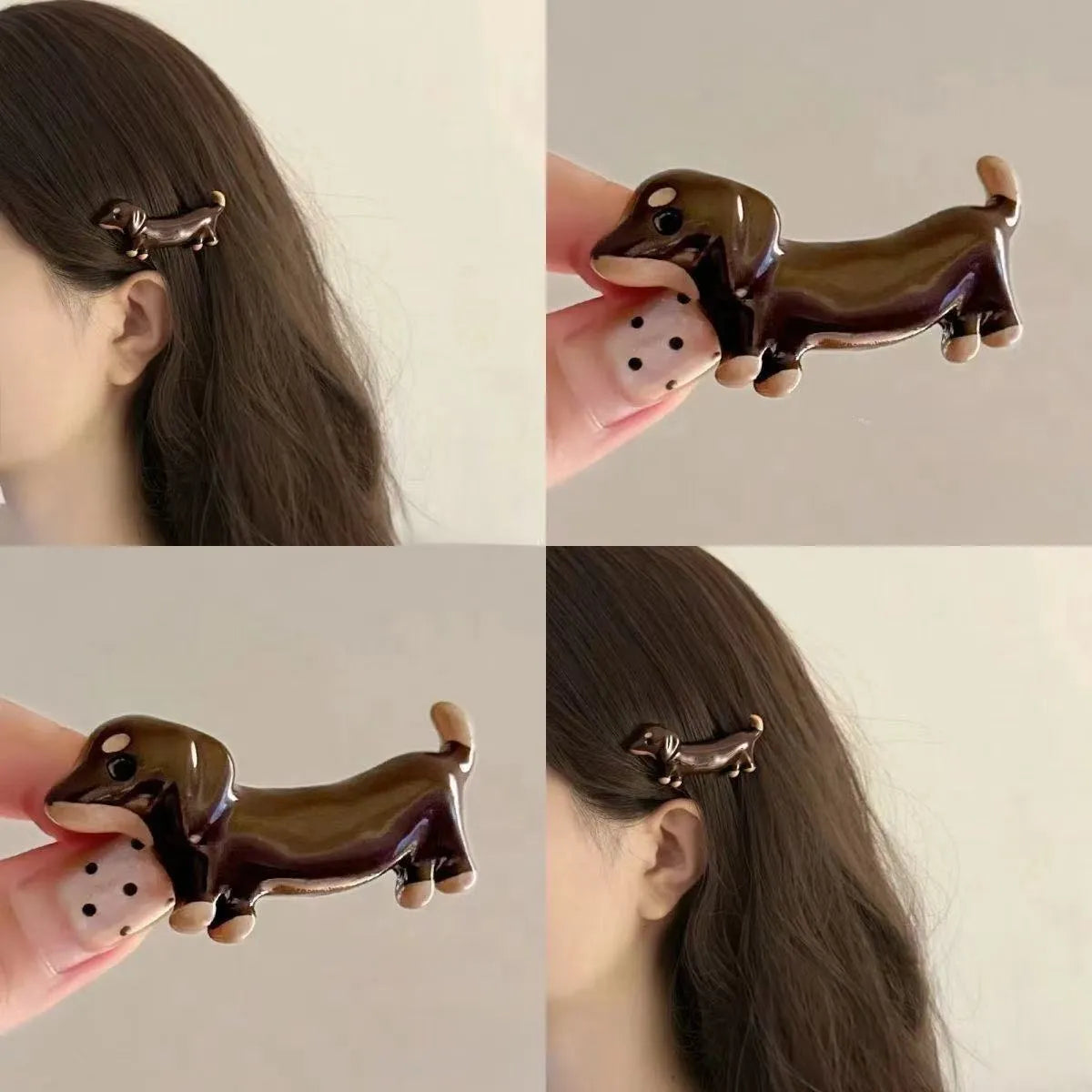 Dachshund dog design hair barrettes with electroplated finish
