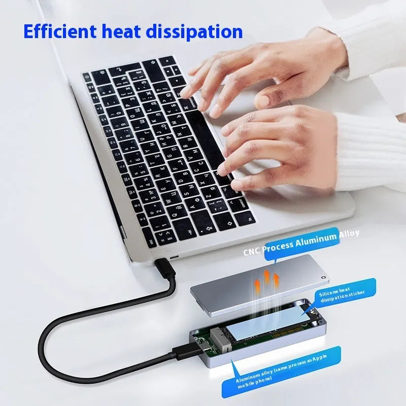 Aluminium hard drive enclosure for M.2 SATA SSDs with installation tools and thermal pad