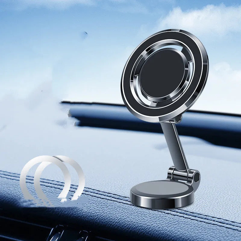 Car centre console mobile phone holder with magnetic clip and 360-degree rotation bracket in black or silver
