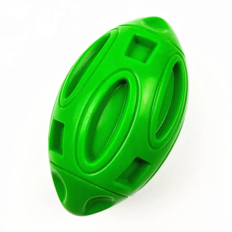 Blue, green, and orange natural rubber squeaky dog chew ball for medium and large breeds