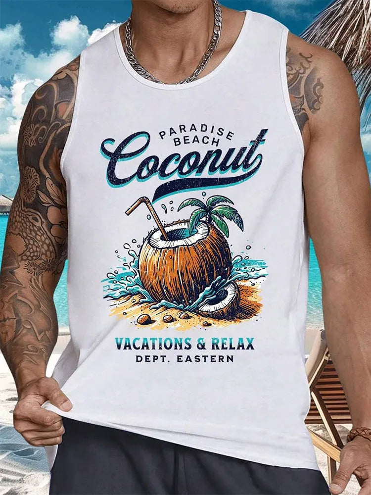 Men's 3D printed Hawaiian style sleeveless vest in solid colour with comprehensive sizing options