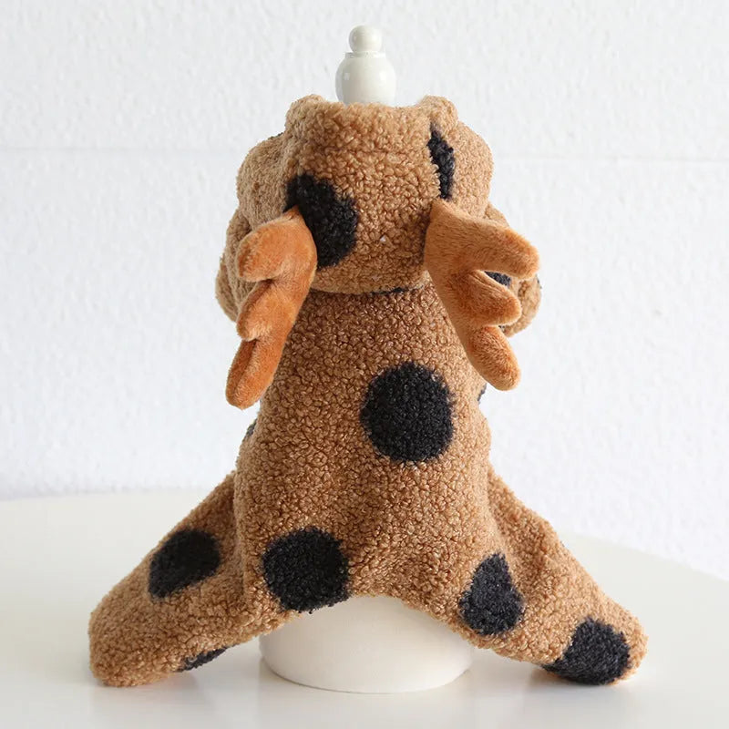 Polka dot pet clothing with elk couple design for dogs and cats in skirt and four-leg styles