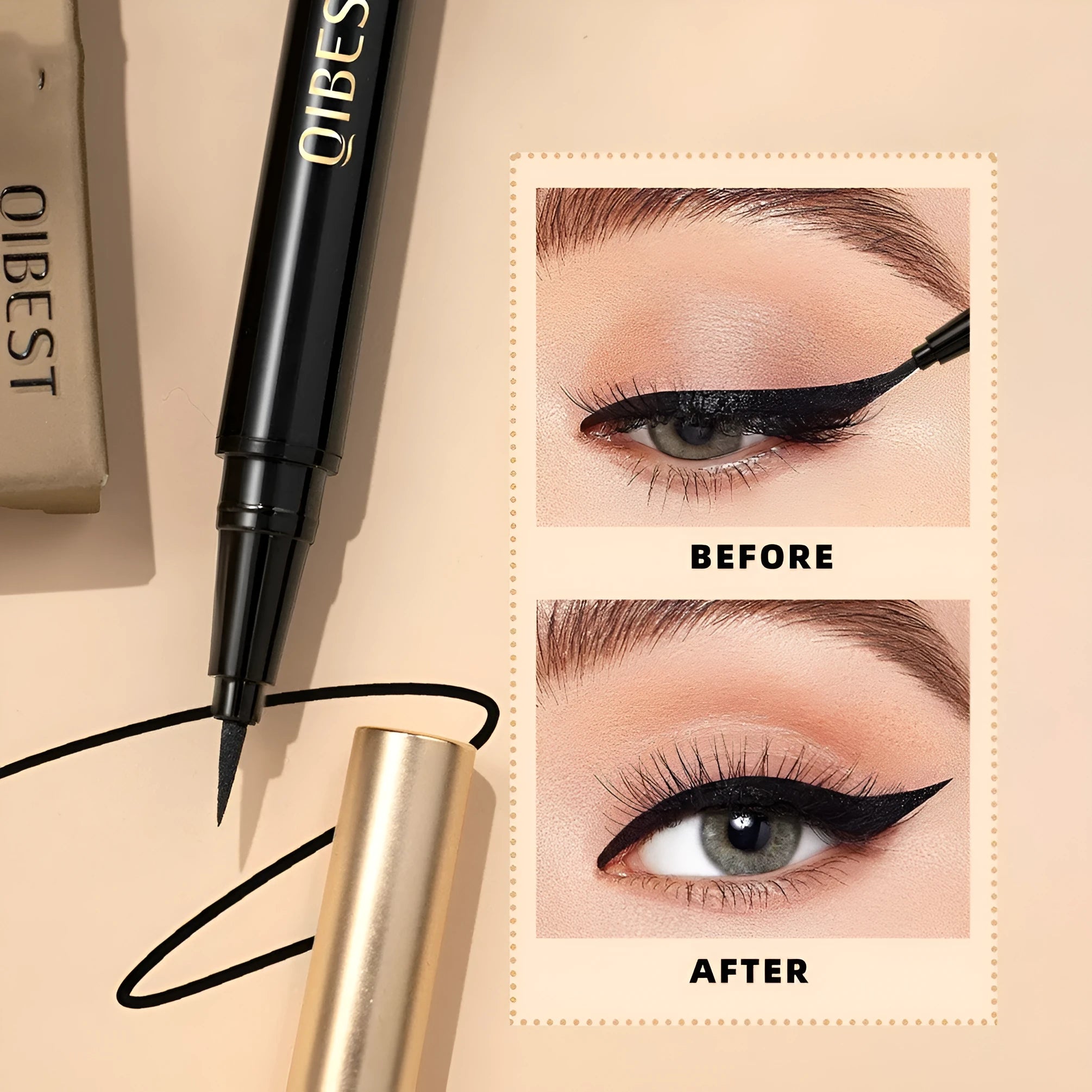 Black liquid eyeliner pen with sweat-proof quick-drying properties