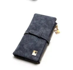 Korean retro matte leather women's long wallet open to show internal organisation compartments