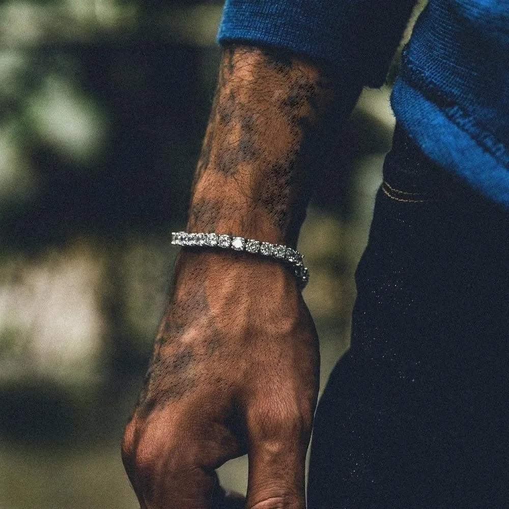 Men's geometric hip hop bracelet with zirconia rhinestones on single-row chain in multiple colour options