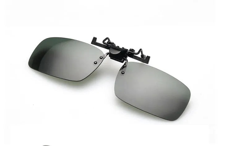 Myopia sunglasses clip with PC lenses in dark green, grey, and night vision options for prescription glasses