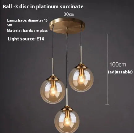 Modern round glass ball chandelier with Nordic styling for living room or dining room