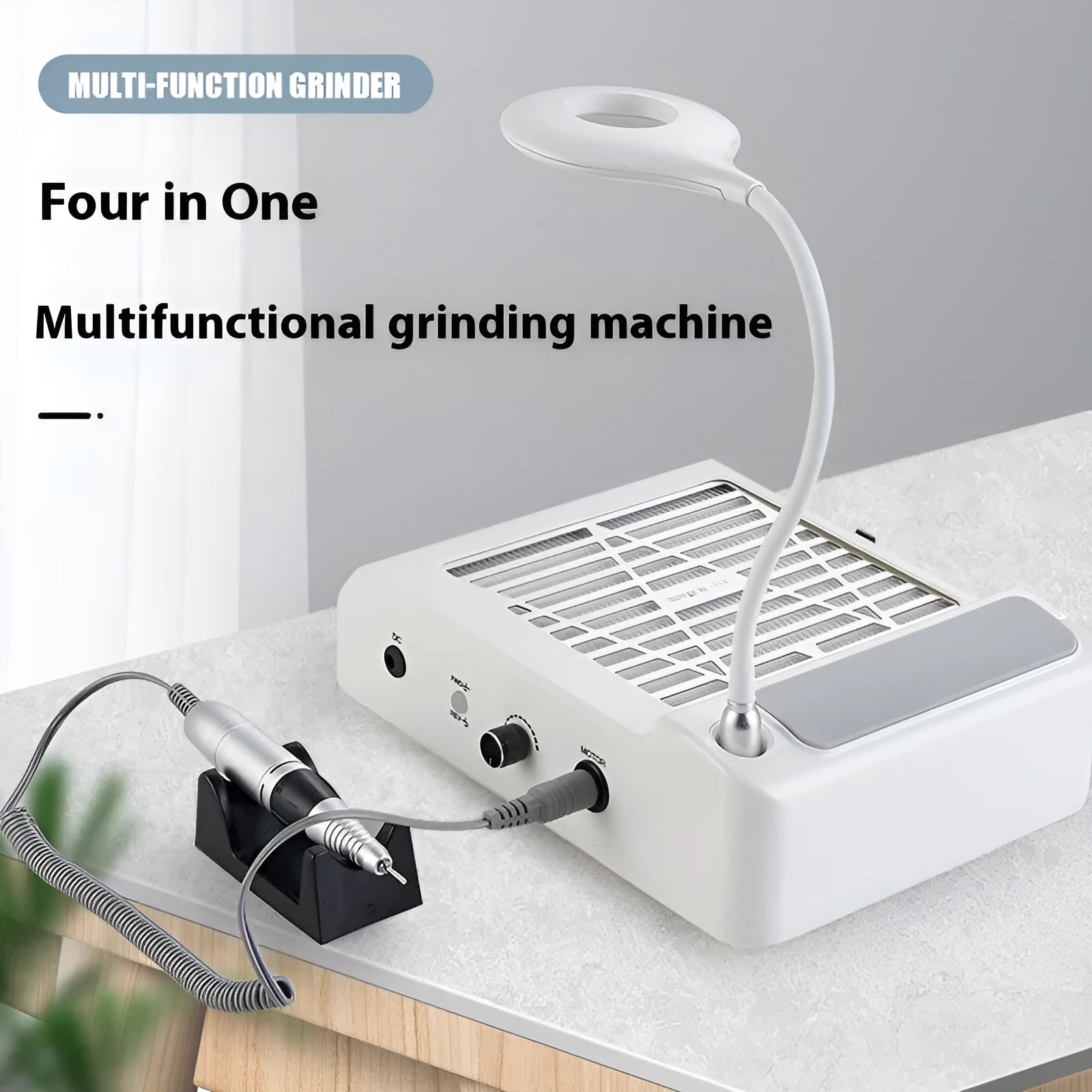 White four-in-one nail polishing machine with vacuum system for salon and home nail care