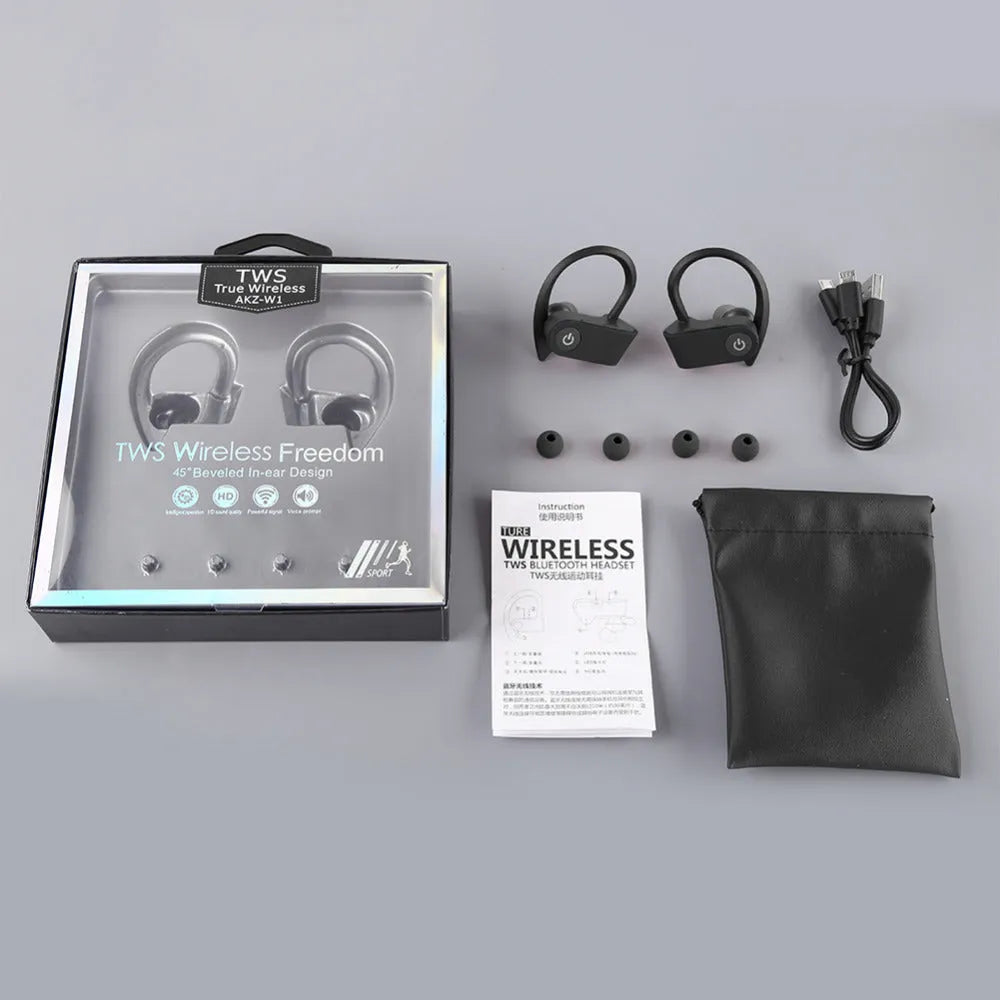 Black wireless Bluetooth earphones with ergonomic in-ear design showing onboard control buttons
