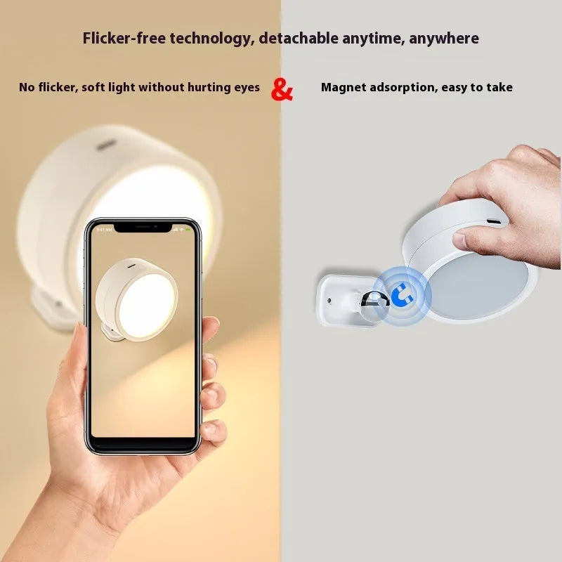 Round rotatable wall lamp with built-in battery, magnetic suction base, geometric stereo design, black shell, 94x73x74mm
