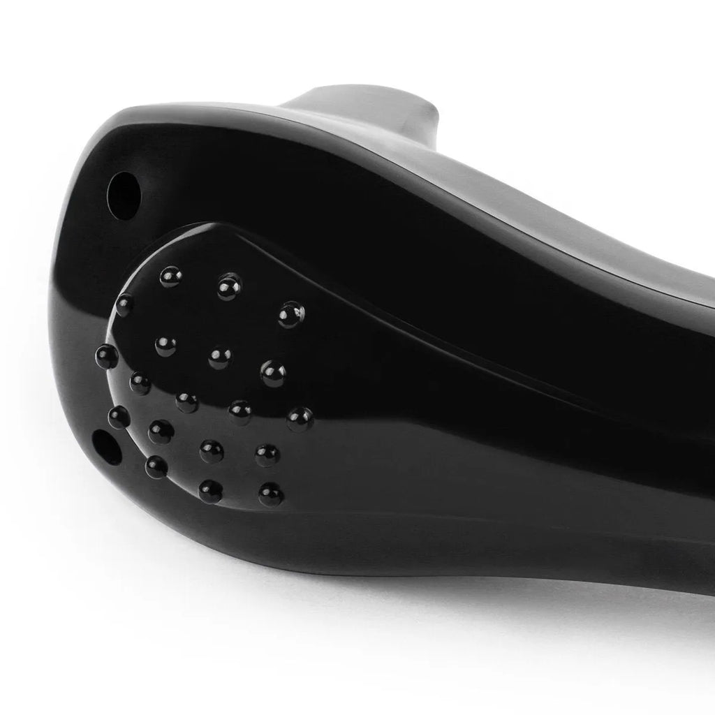 Black folding body electric shaver shown in open and closed positions