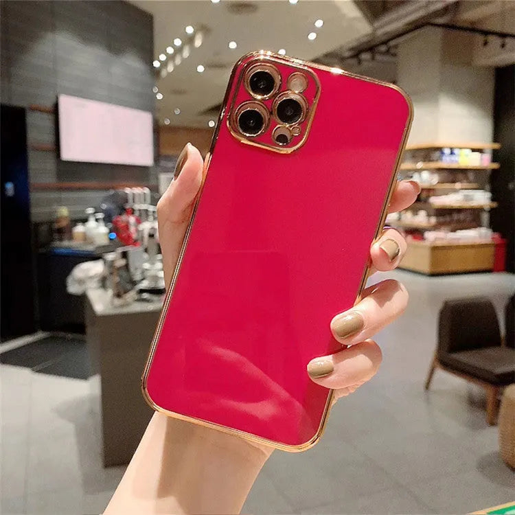 Luxury solid colour electroplating mobile phone case for iPhone 13 series in TPU with metal accents.