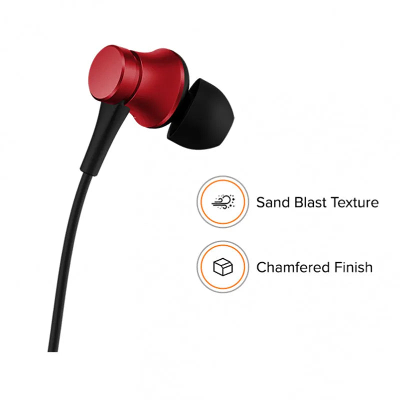 Piston wired in-ear headphones with 3.5mm connector in black, blue, or red colours