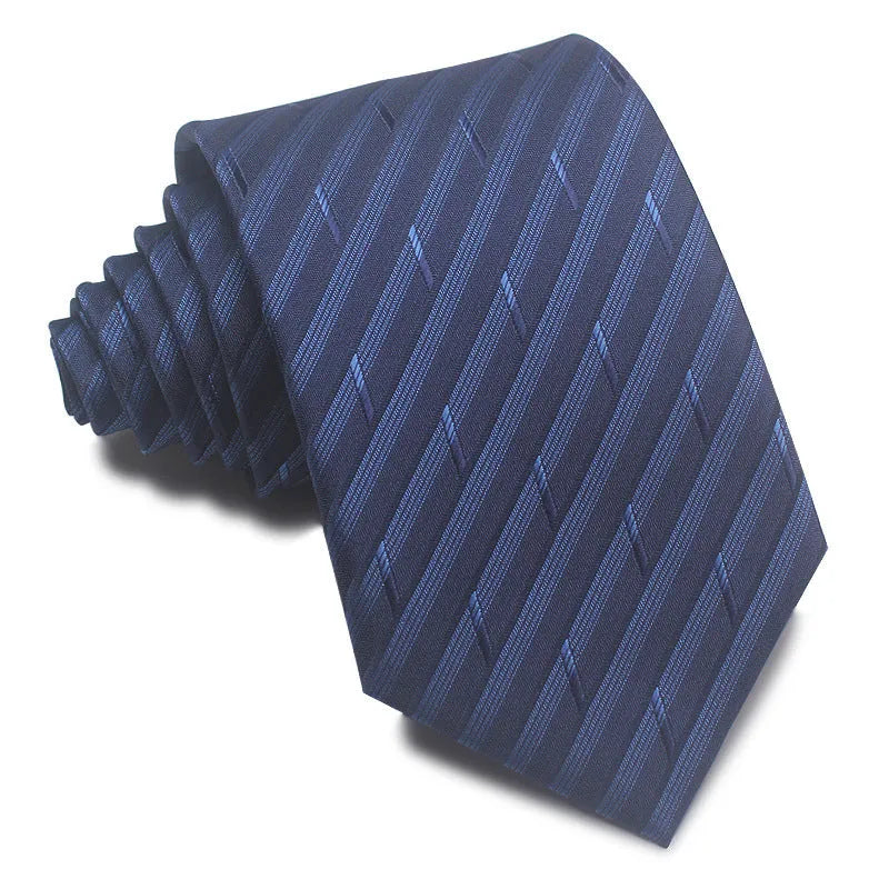 8CM wide polyester jacquard striped business tie in arrow style showing red, black, and blue colour options