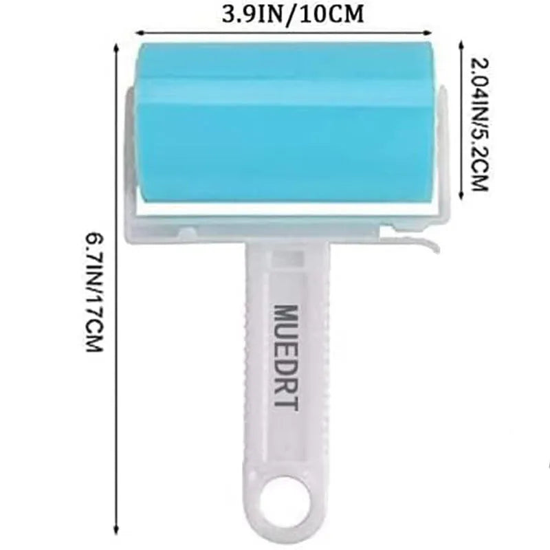 Blue washable reusable lint roller with cover for removing pet hair from clothes and furniture.