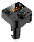 Black car Bluetooth FM transmitter plugged into vehicle cigarette lighter socket