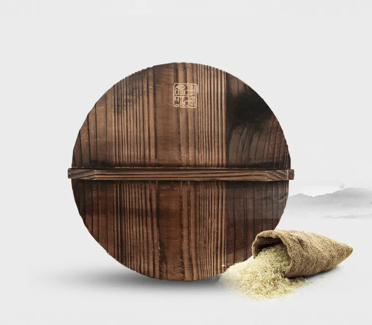 Traditional black iron wok pan with wooden handle and glass lid option