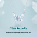S925 silver butterfly necklace with electroplated ice rain pendant on adjustable O-ring chain