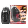 Black compact mini electric heater with digital display and a rotating three-prong plug