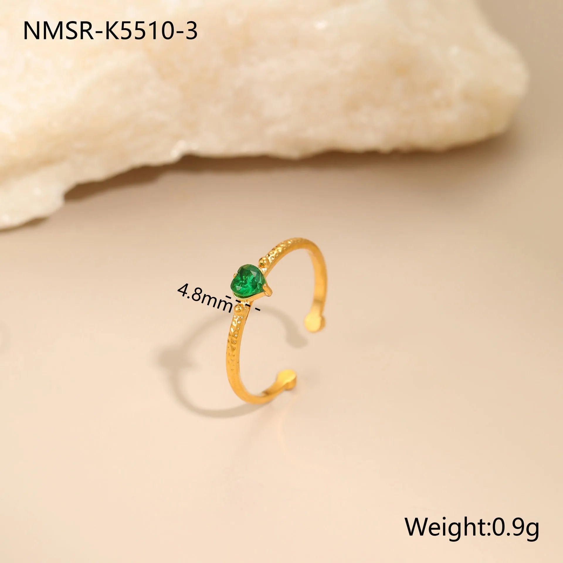 Open ended geometric stainless steel ring with a coloured zircon love heart inlay.