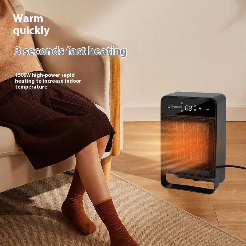 Desktop electric heater with touch screen display and remote control in black or white colour options