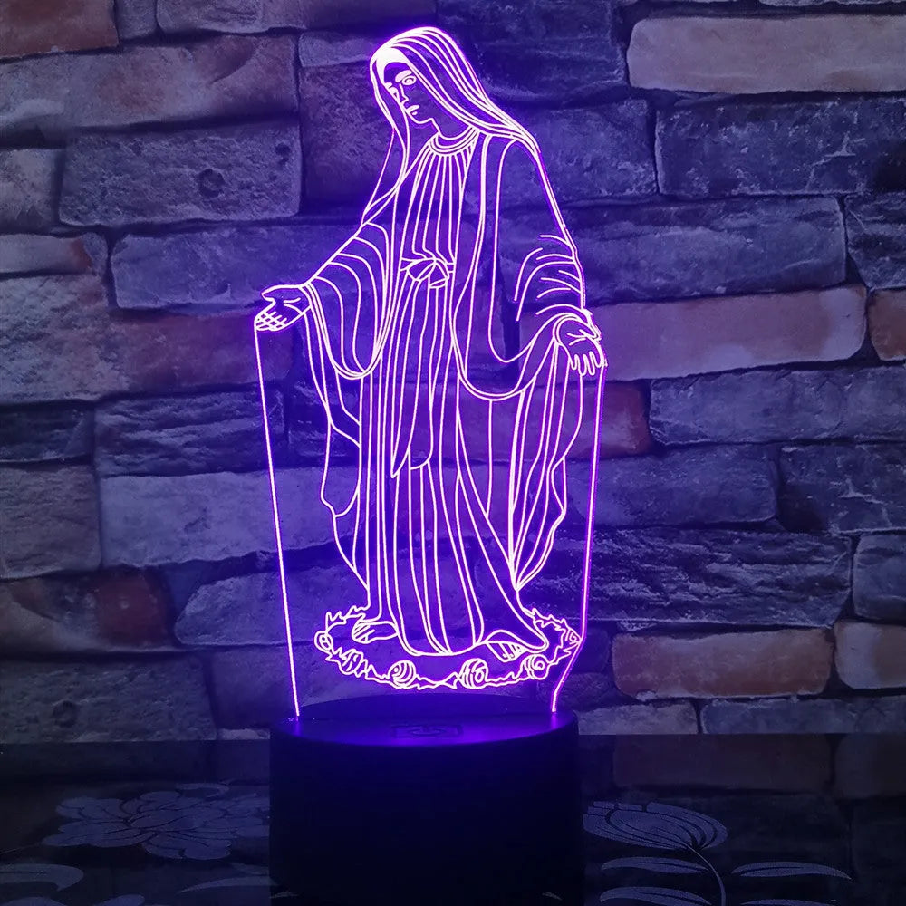 3D LED night light showing laser-engraved acrylic plate creating stereoscopic dual ring illumination pattern