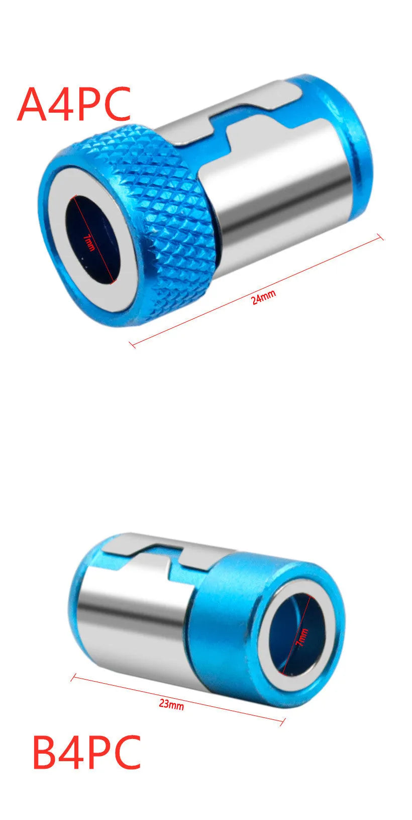 Light blue screwdriver bit with magnetic ring for slotted screws