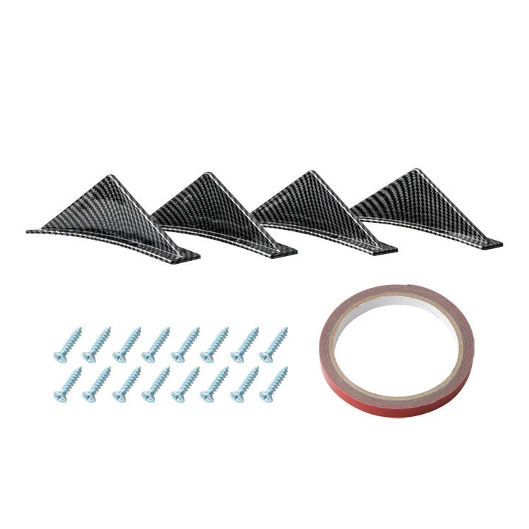 Universal triangle rear spoiler in ABS plastic, bright black finish, 150mm length, pack of 4