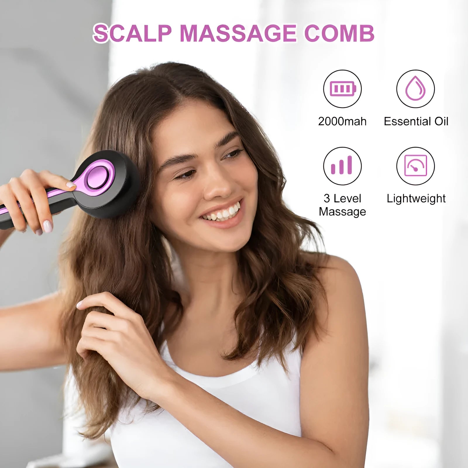 USB-powered vibrating head massager with mechanical speed control in black colour option