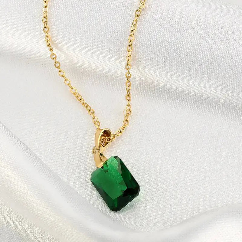 Copper geometric necklace with rectangular quadrilateral pendant on O-ring chain