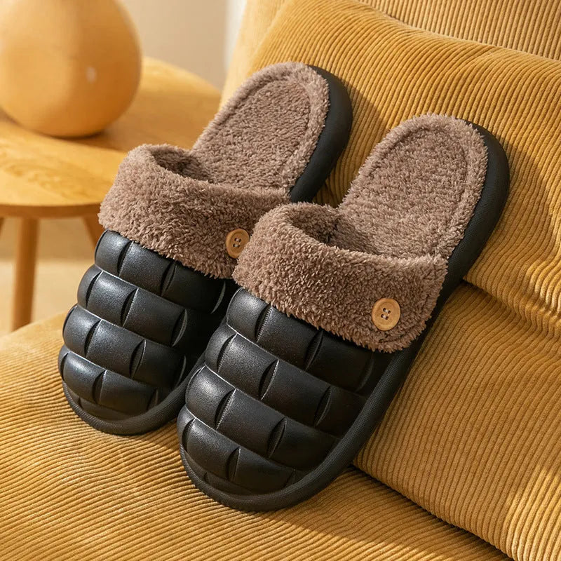 Women's detachable EVA plaid slippers with plush lining in multiple colours