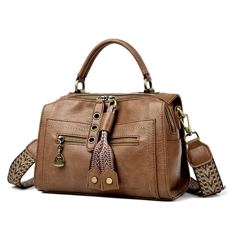 Women's soft PU crossbody bag in horizontal square shape with sandwich pocket
