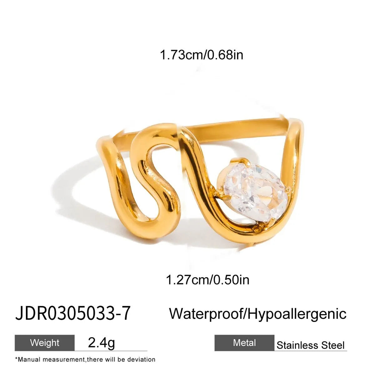 Silver tone geometric zircon ring with European-American styling on stainless steel background