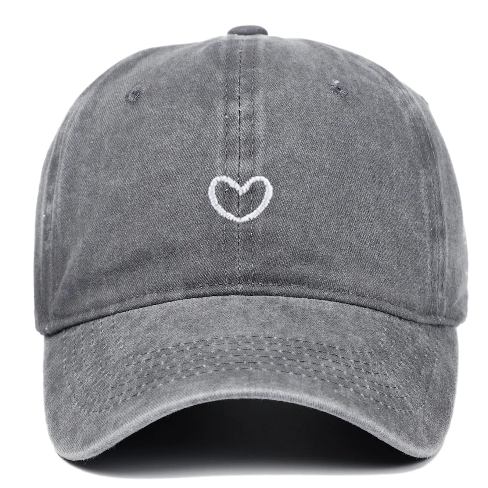 Cotton baseball cap with embroidered love heart design in adjustable size
