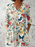 Women's retro slim fit long-sleeved top with digital printing in polyester fabric