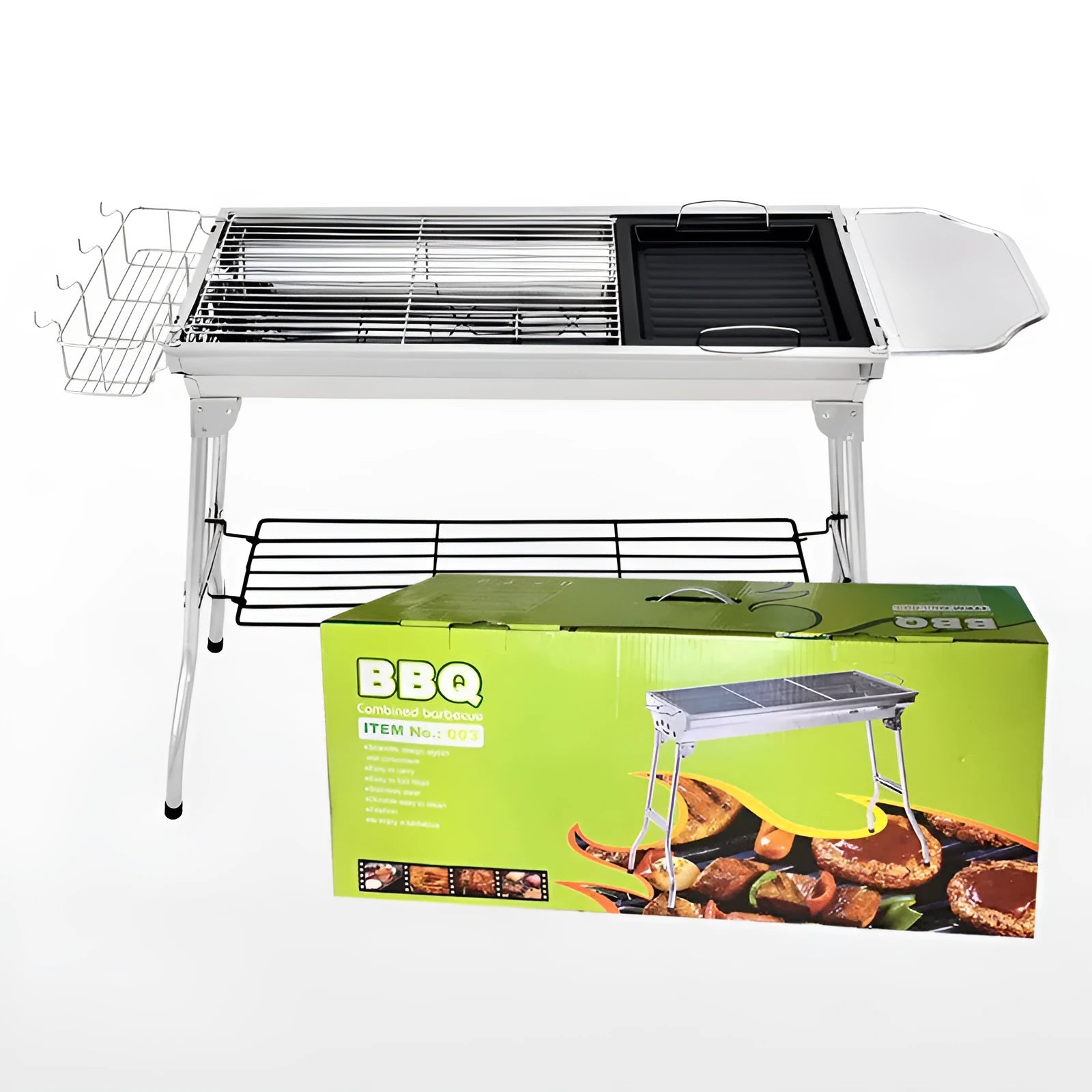 Large stainless steel portable barbecue oven with turnover design and charcoal cooking grills