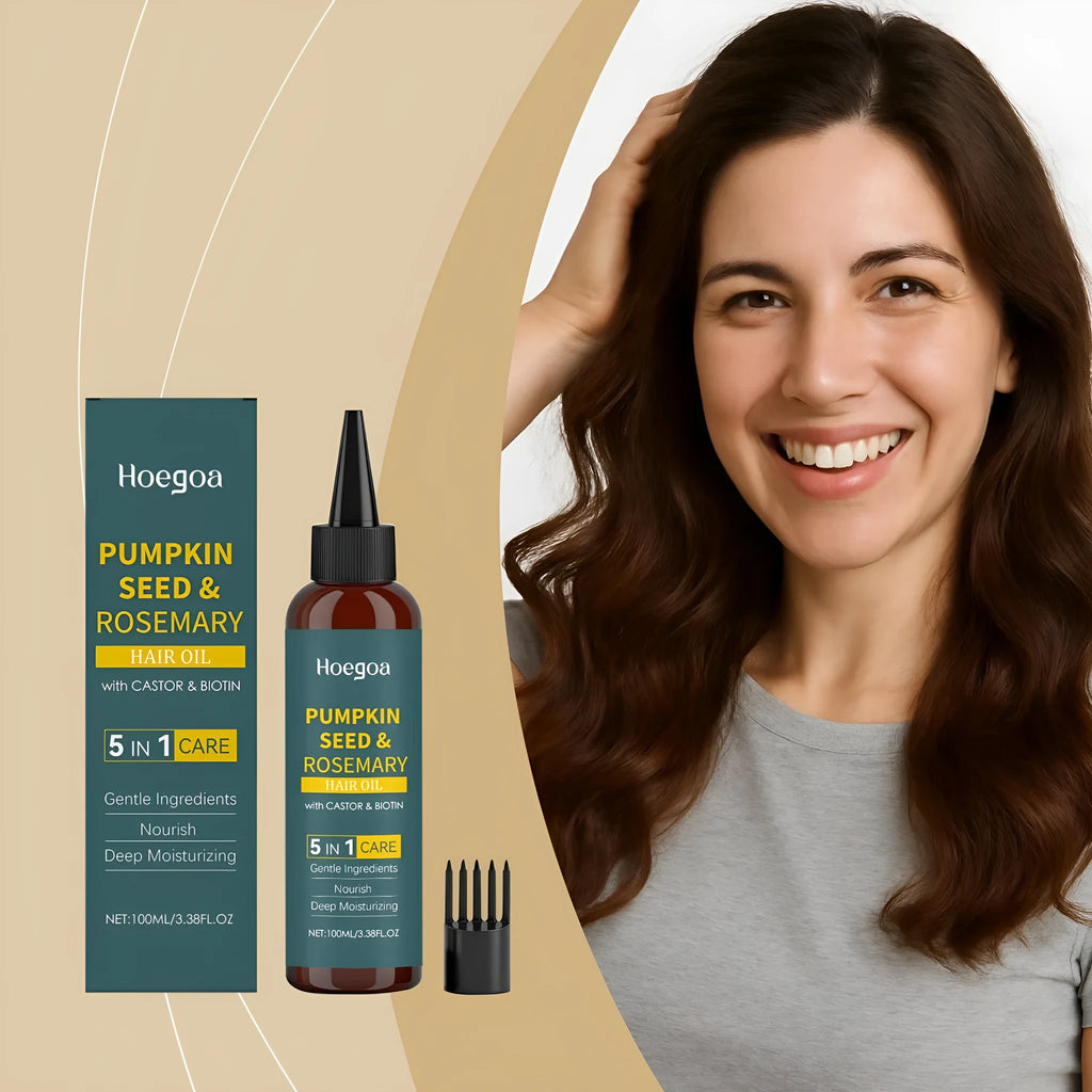 Rosemary hair oil treatment set with 100ml bottle, pointed applicator nozzle and hair comb