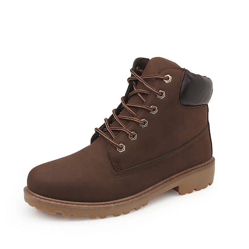 Men's pink Martin boots with velvet lining, round toe and lace-up front closure