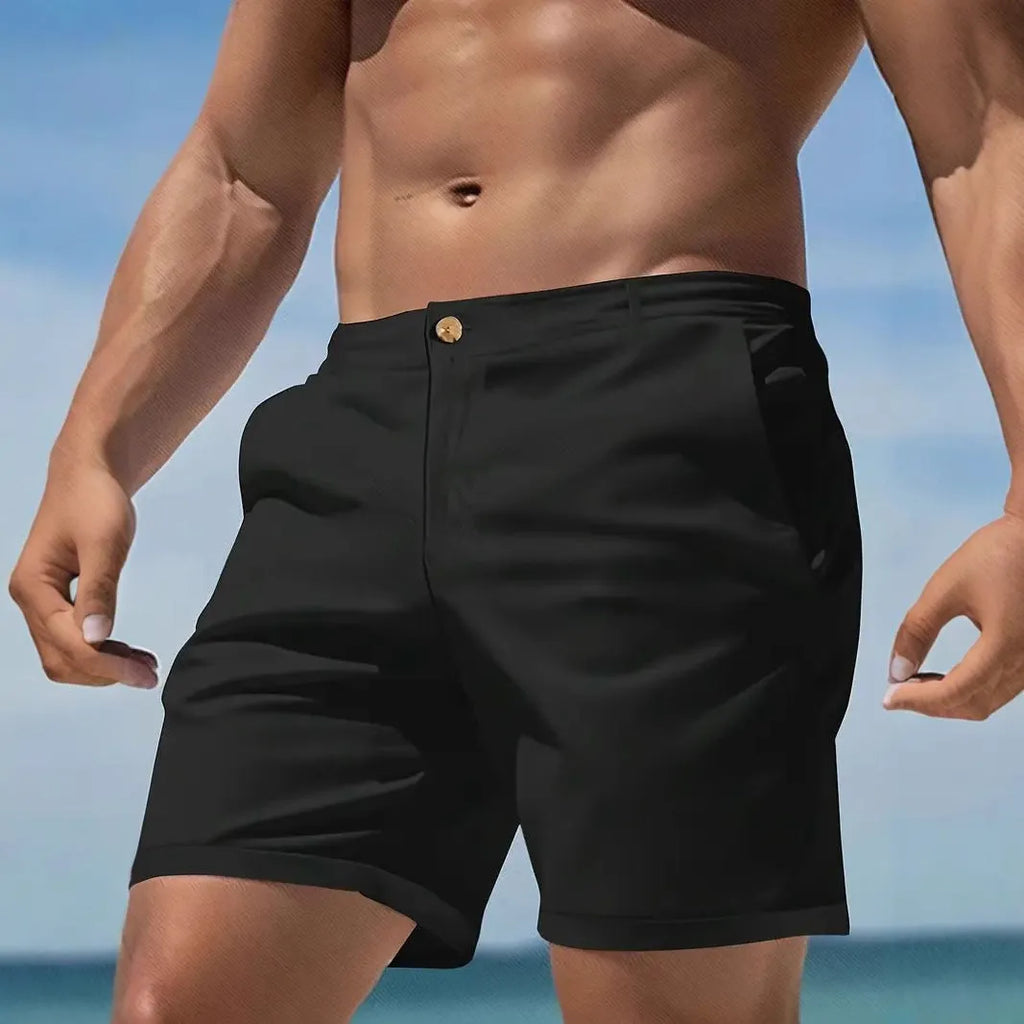 Men's cotton blend casual sports shorts in solid colours with straight-leg Korean style design