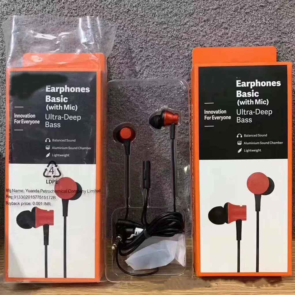 Piston wired in-ear headphones with 3.5mm connector in black, blue, or red colours