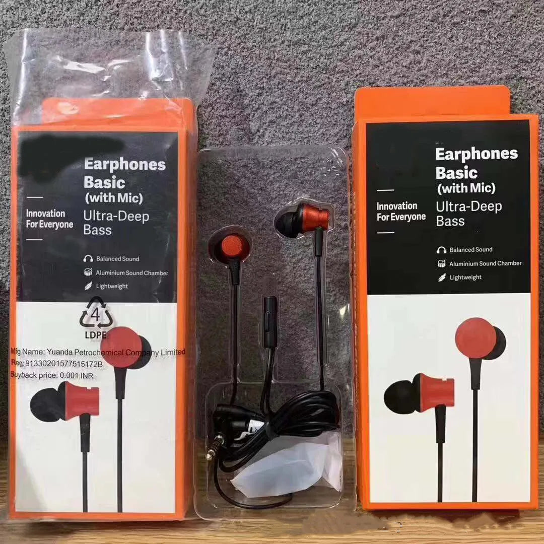Piston wired in-ear headphones with 3.5mm connector in black, blue, or red colours