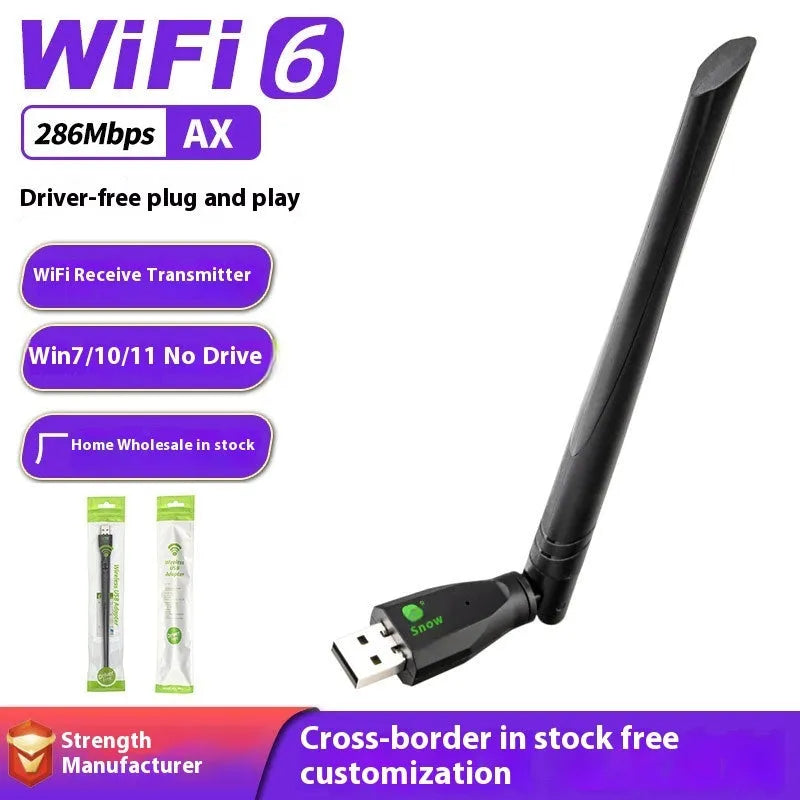Black USB wireless network card with WiFi6 support for desktop and laptop computers