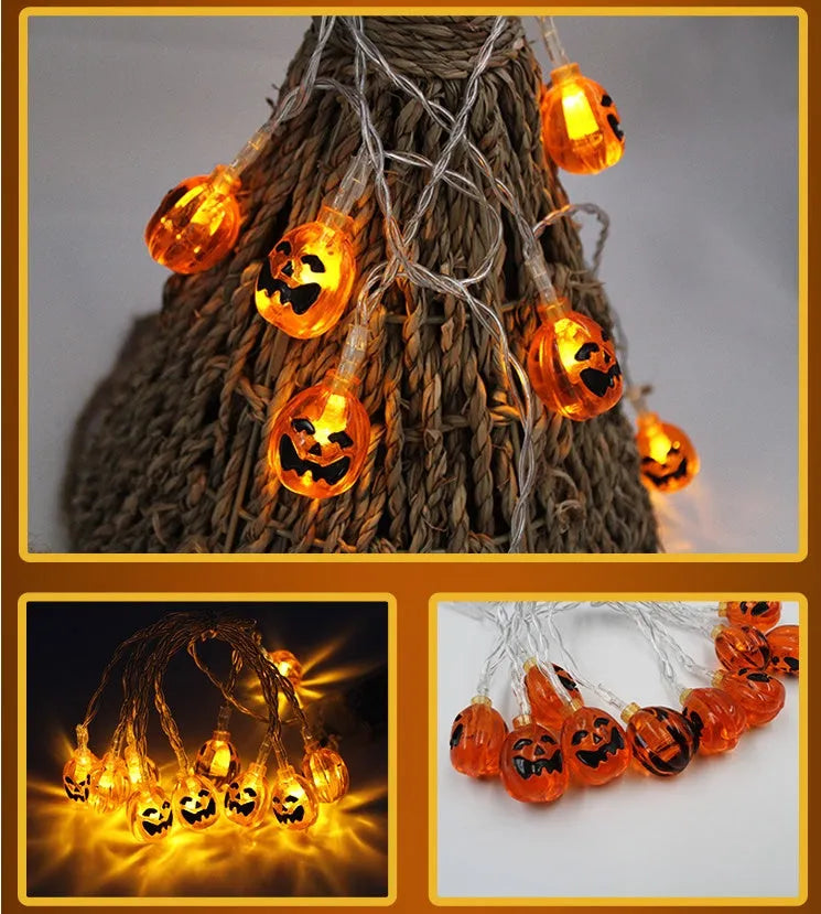 Halloween LED string lights with pumpkin, bat, and ghost decorations on a 1.2 metre battery-powered garland