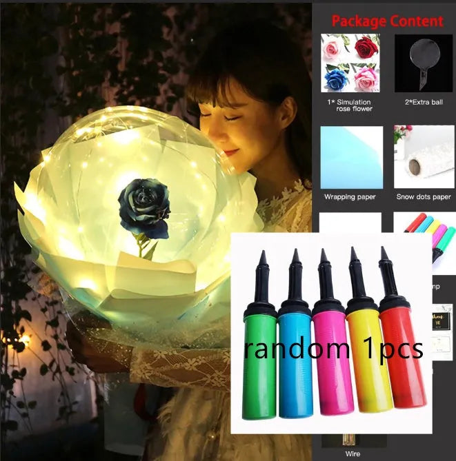 Transparent LED luminous DIY balloon rose bouquet with integrated lights for decoration.