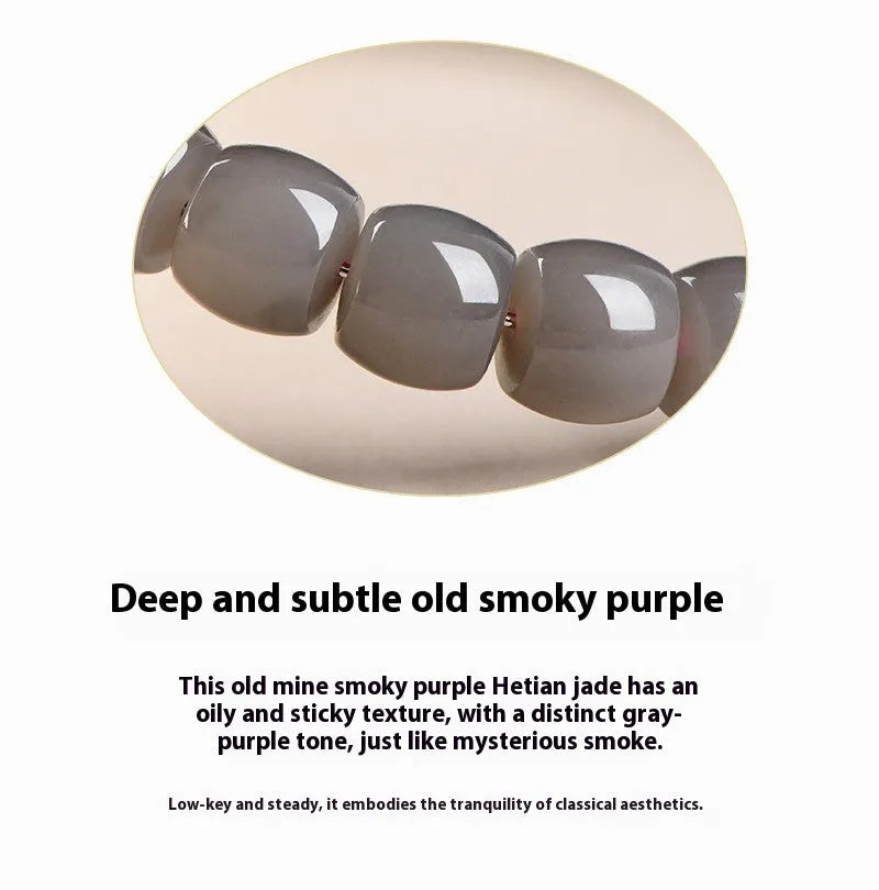 Natural smokey violet Hetian jade straight cut bracelet with approximately 8x9mm beads.