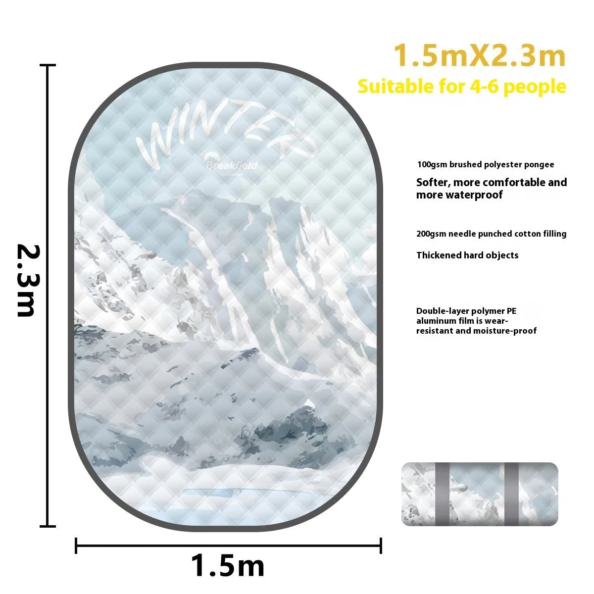 Waterproof thickened picnic mat in a Four Seasons colour, shown unrolled on grass.